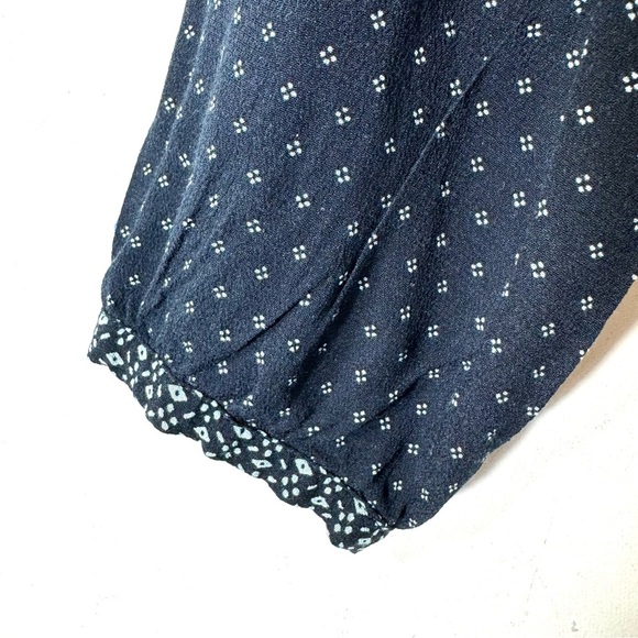 J.Jill Navy Blue Print Rayon V-neck Tunic Blouse - Picture 4 of 9